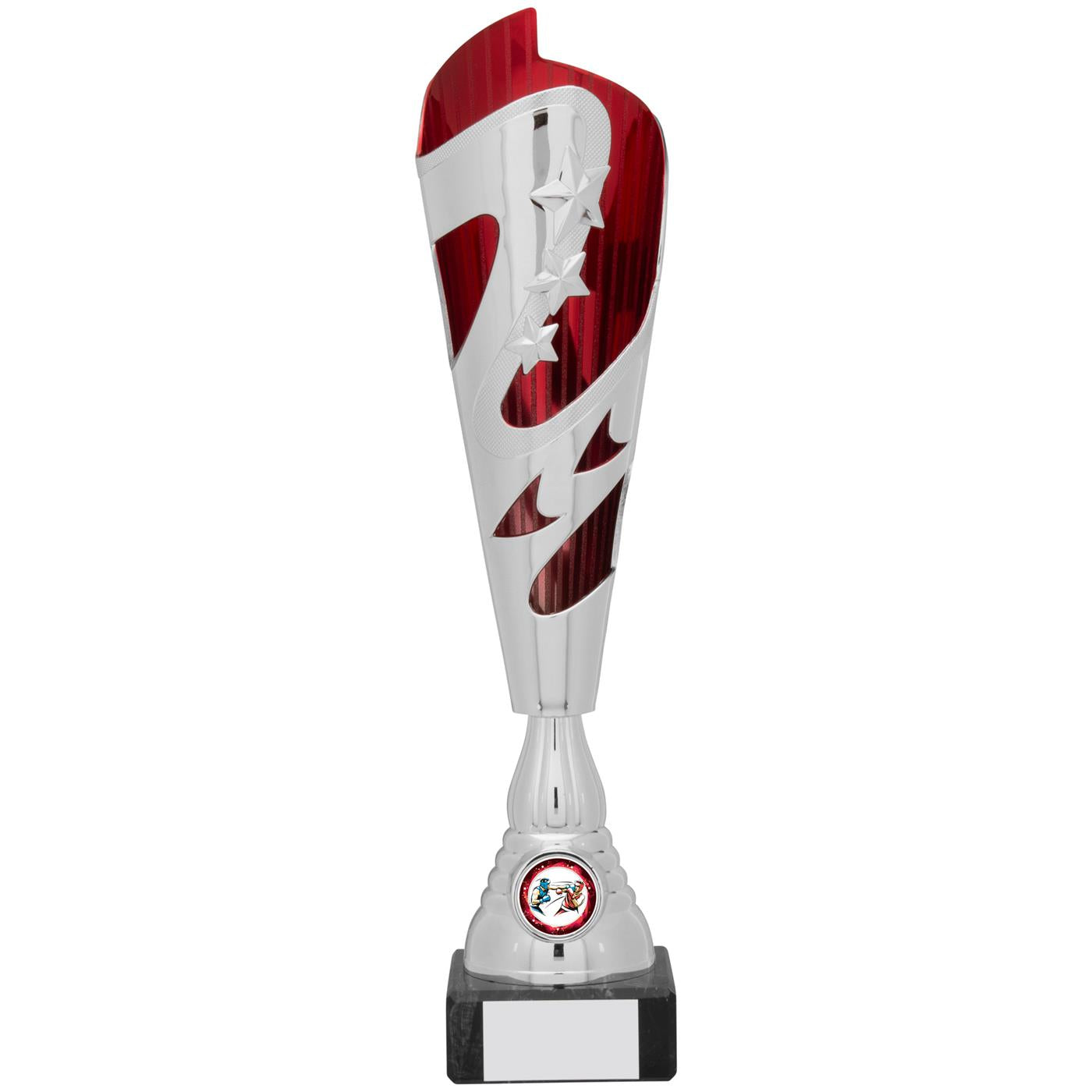 Red and Silver Torch Trophy Award with Stars