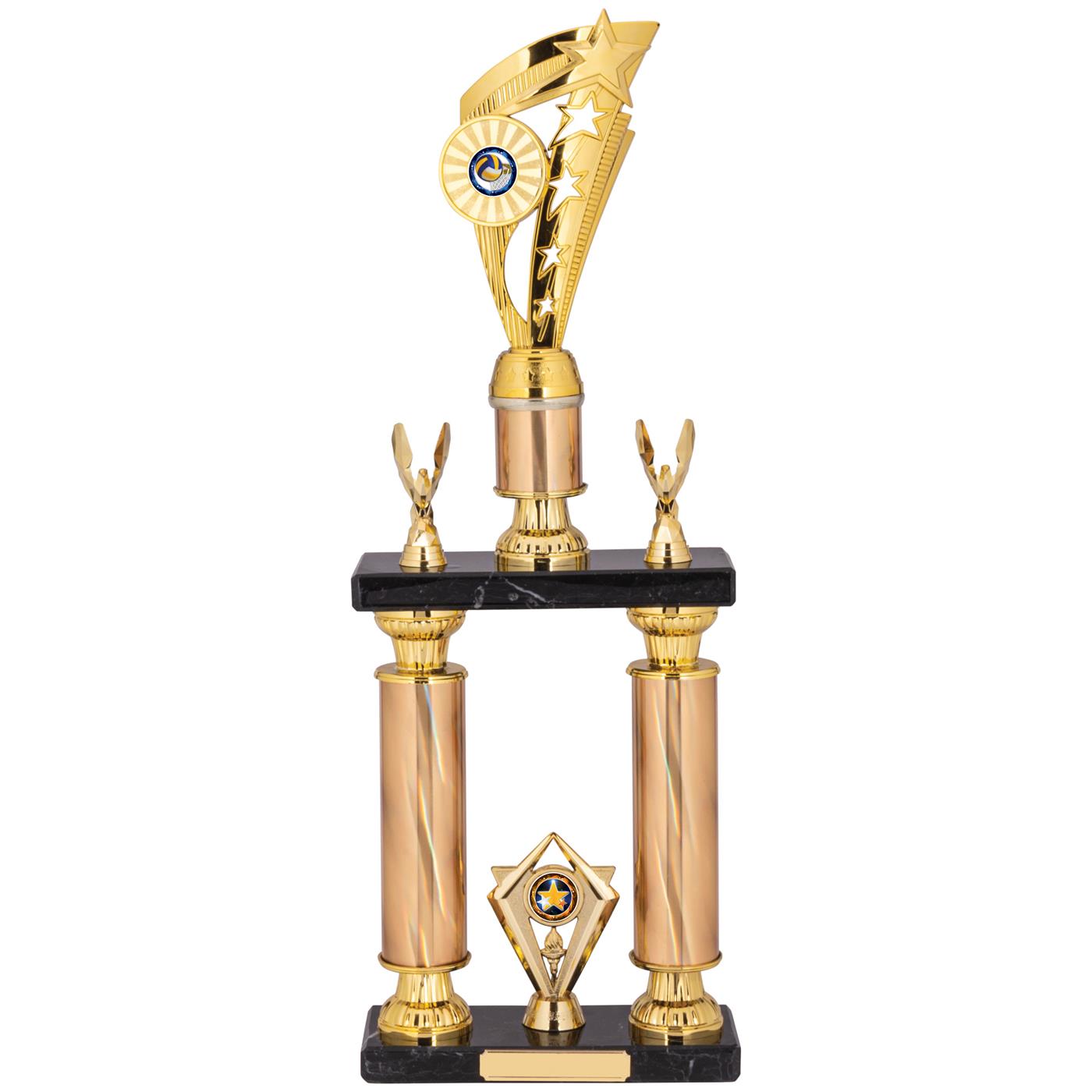 Tower Column Trophy Award in Gold with Stars