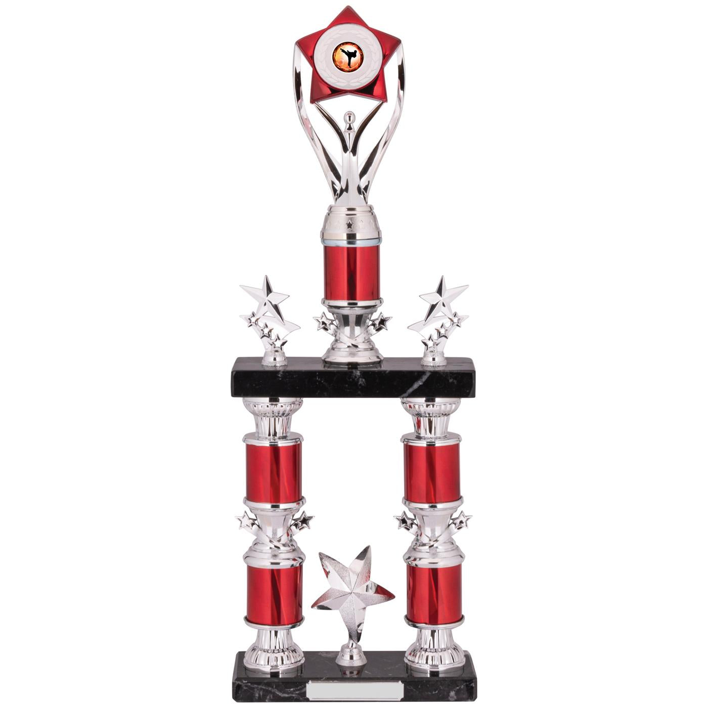 Tower Column Trophy Award in Silver and Red