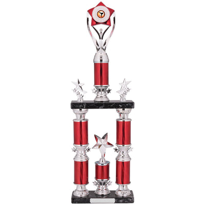 Tower Column Trophy Award in Silver and Red