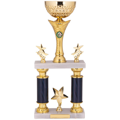 Tower Column Trophy Cup Award in Gold and Black with Stars