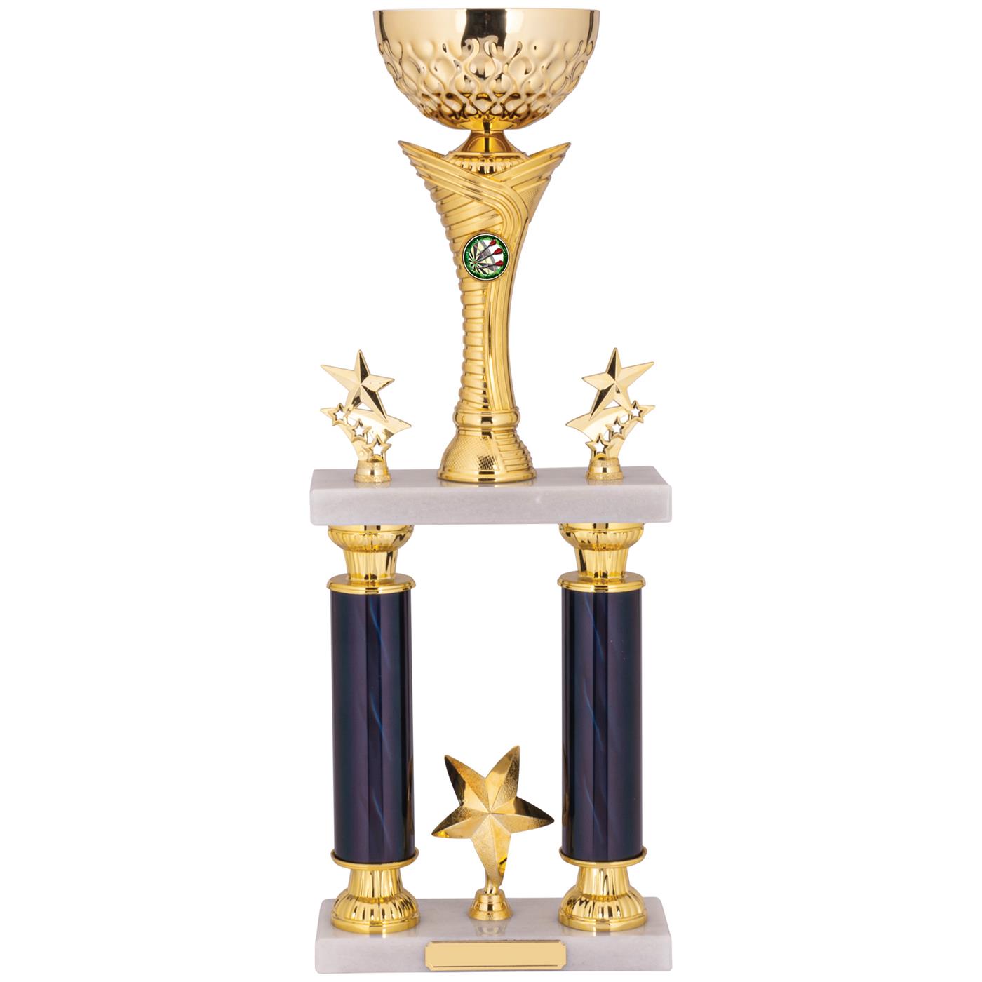 Tower Column Trophy Cup Award in Gold and Black with Stars