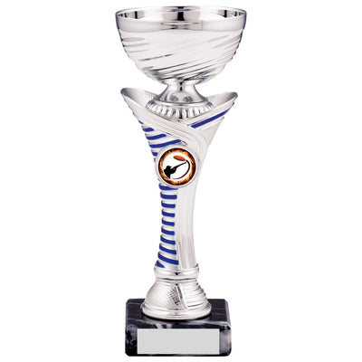 Silver and Blue Striped Trophy Cup