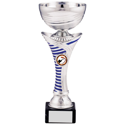 Silver and Blue Striped Trophy Cup