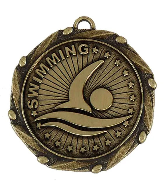 swimming medal antique gold 4 5cm