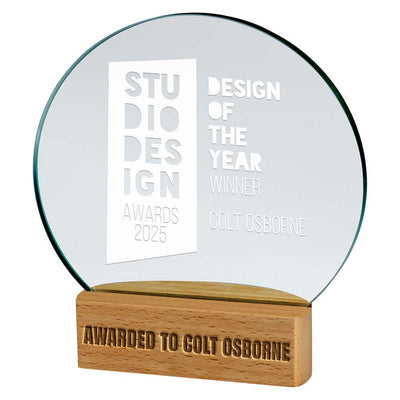 Zoom Jade Crystal Glass & Beechwood Award Corporate Trophy - Colour Printed