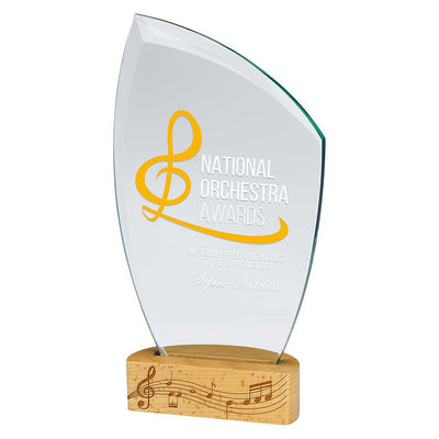 Pulse Jade Crystal Glass & Beechwood Award Corporate Trophy