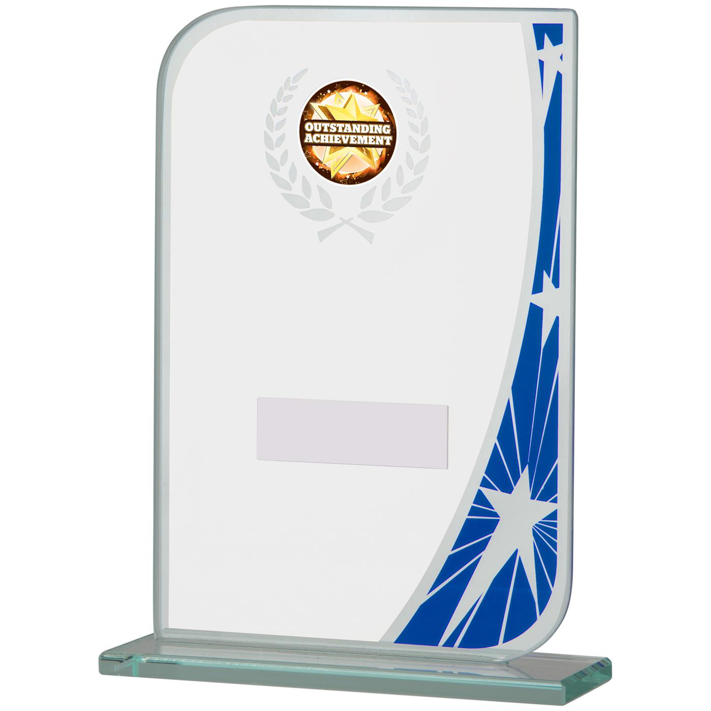 Blue and Clear Glass Award with Crest and Stars