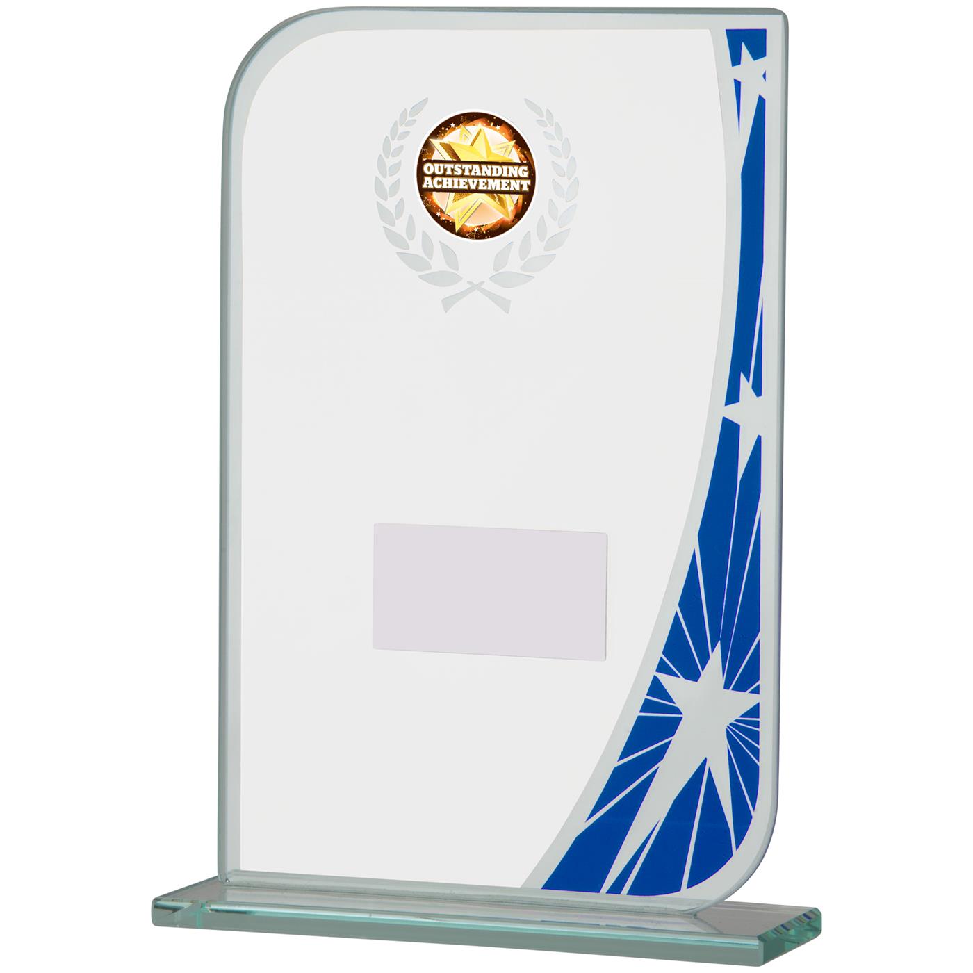 Blue and Clear Glass Award with Crest and Stars