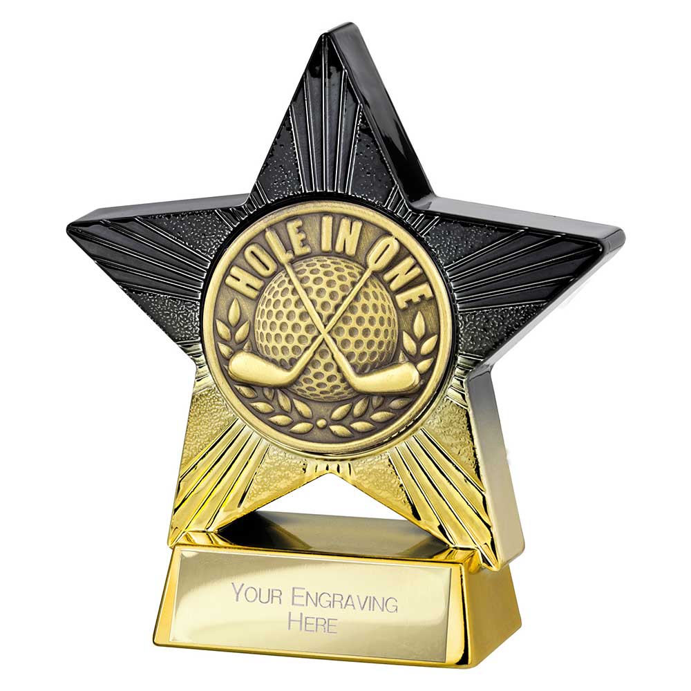 Superstar Hole In One Golf Trophy Award Black And Gold