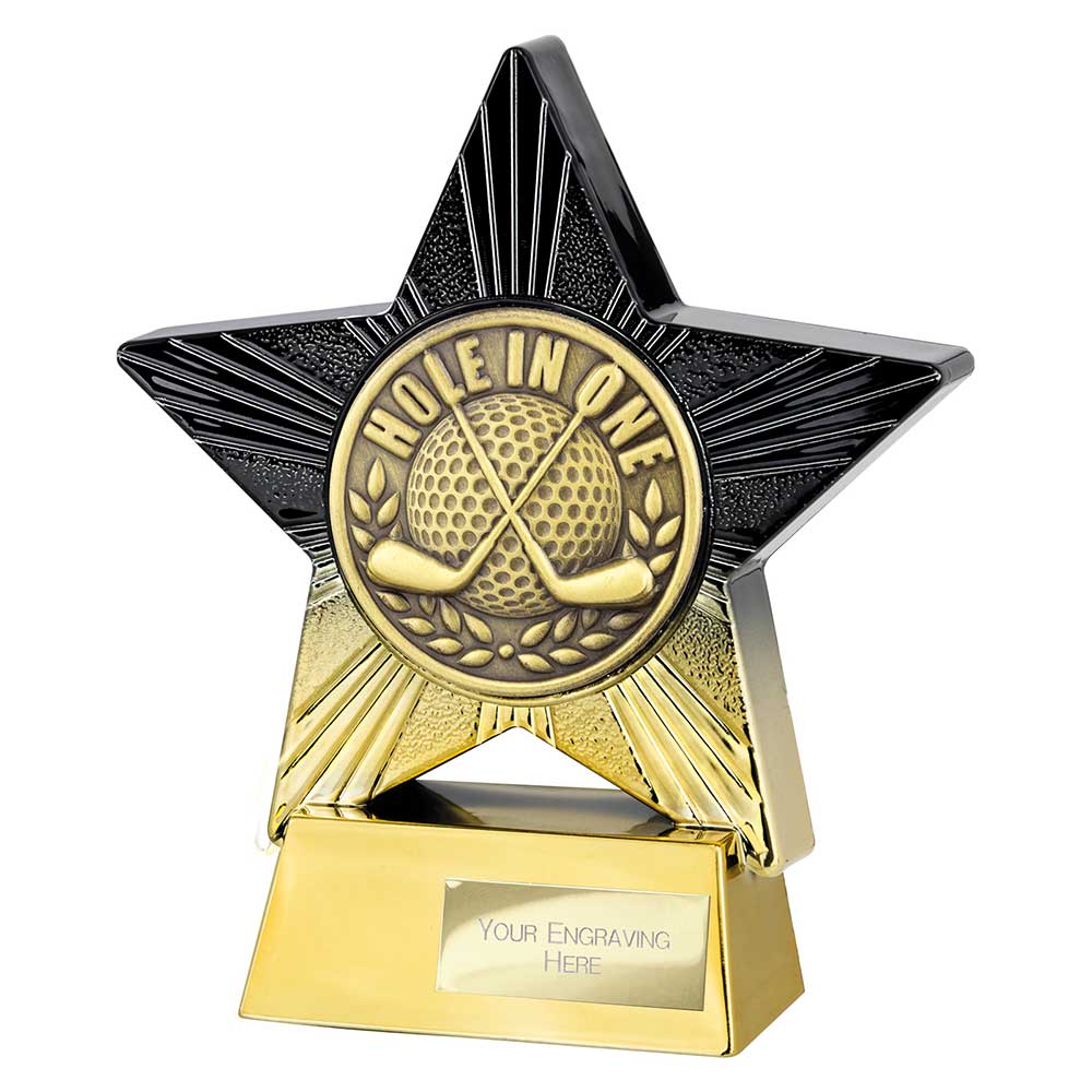 Superstar Hole In One Golf Trophy Award Black And Gold