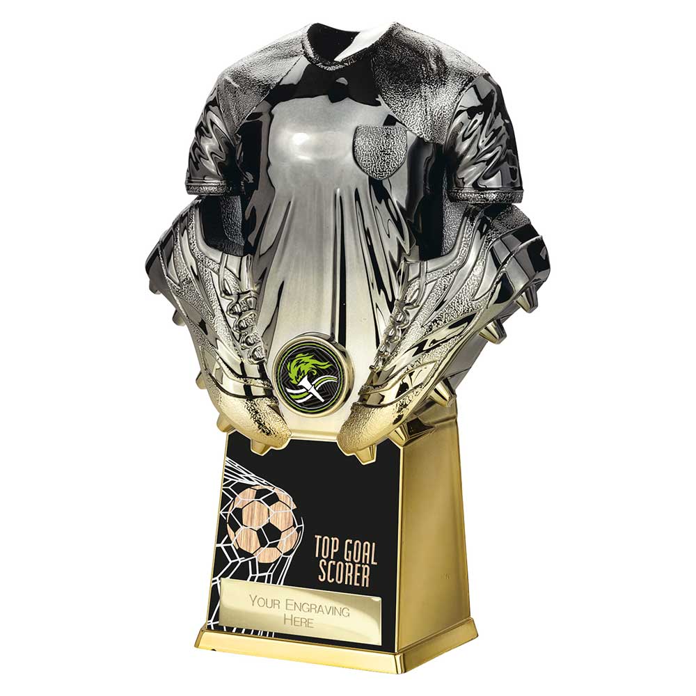 Invincible Shirt Top Goal Scorer Football Trophy Award Gunmetal To Gold