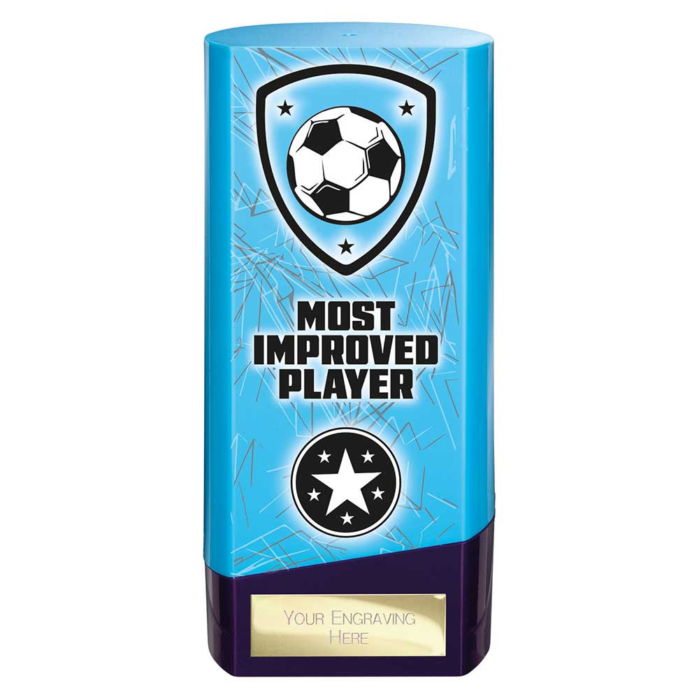 Prime Heavyweight Most Improved Player Football Award Trophy Blue Purple