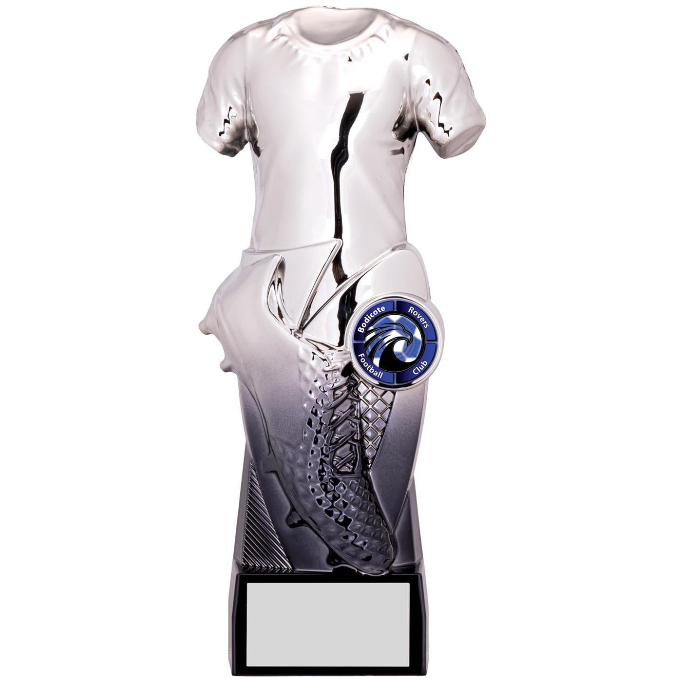 Tempo Football Shirt and Boot Trophy in Silver and Black Fusion