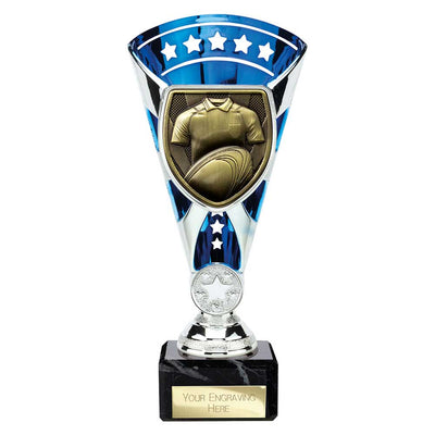 Cobra Star Cup Rugby Shirt And Ball Trophy Award Silver And Blue