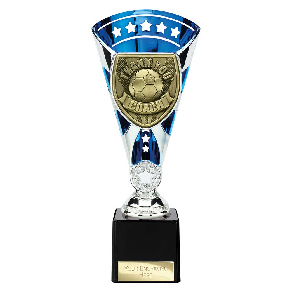 Cobra Star Cup Thank you Coach Football Trophy Award Silver Blue