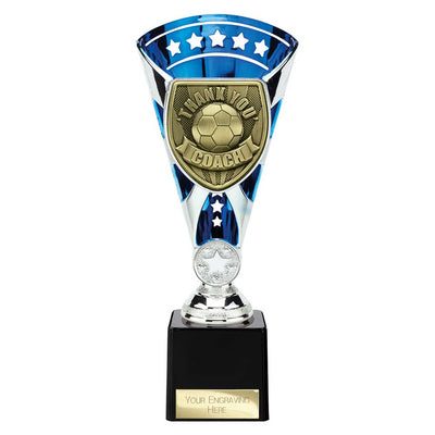 Cobra Star Cup Thank you Coach Football Trophy Award Silver Blue