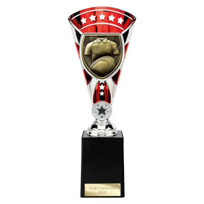 Cobra Star Cup Rugby Shirt And Ball Trophy Award Silver And Red