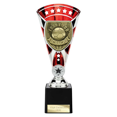 Cobra Star Cup Thank you Coach Football Trophy Award Silver Red