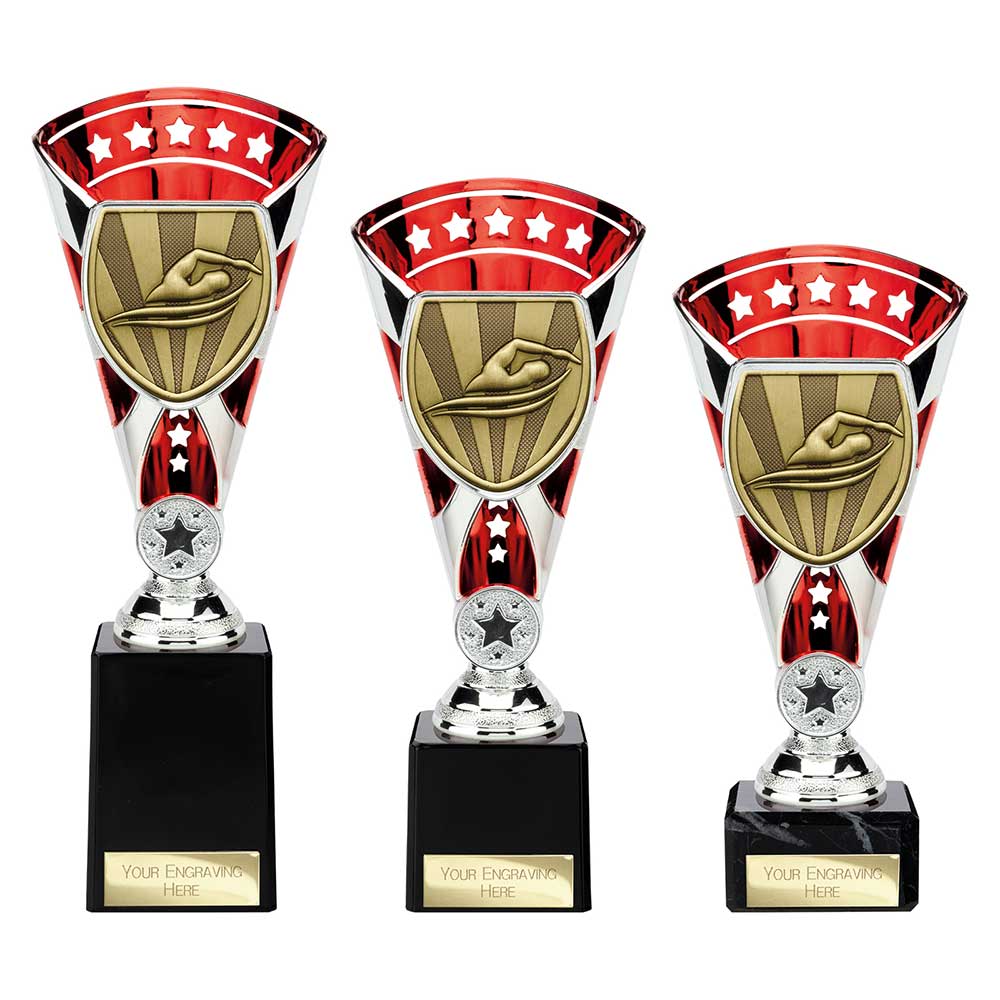 Cobra Star Swimming Trophy Cup Silver And Red