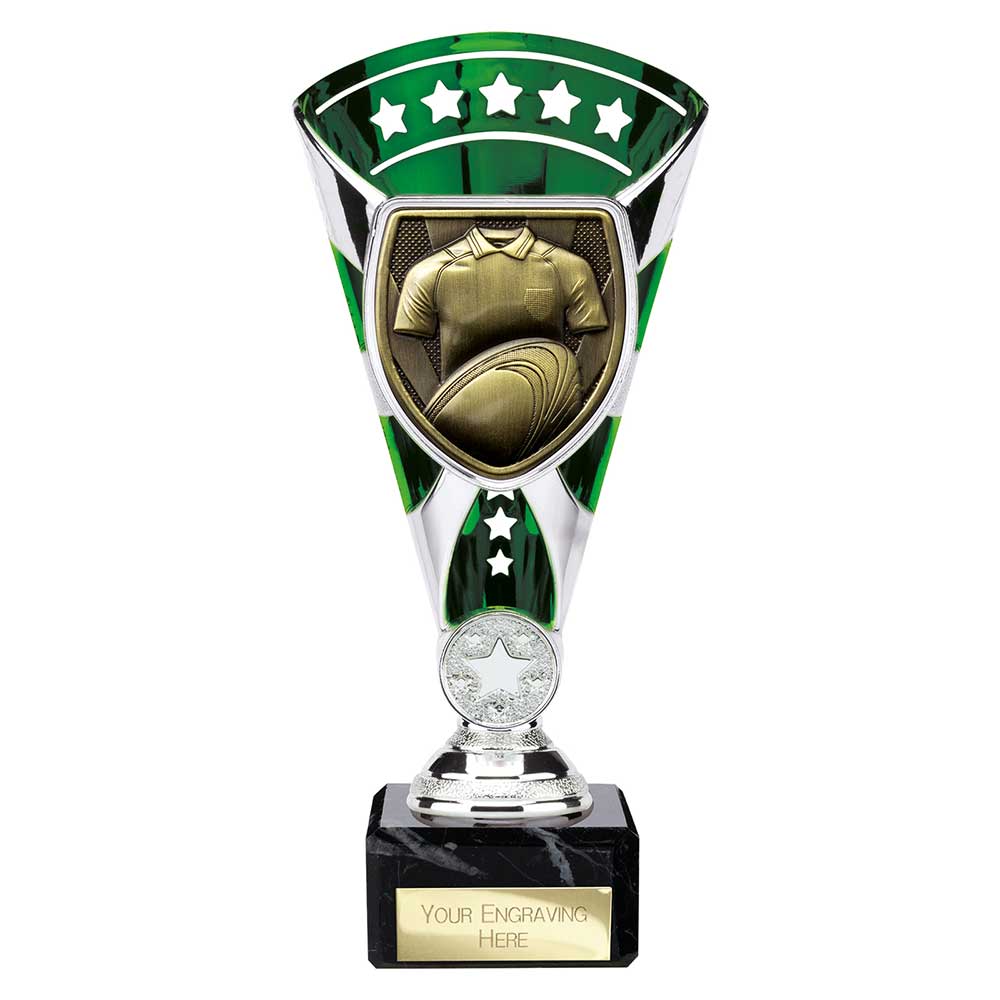 Cobra Star Cup Rugby Shirt And Ball Trophy Award Silver And Green