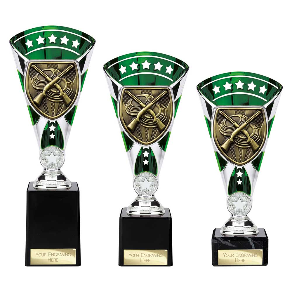 Cobra Star Clay Pigeon Shooting Trophy Cup Silver And Green