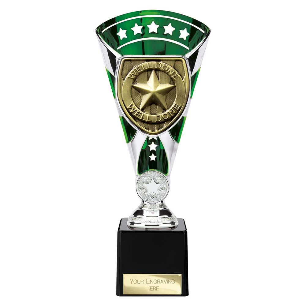 Cobra Star Trophy Cup Well Done Award Silver Green