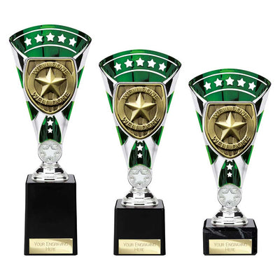 Cobra Star Trophy Cup Well Done Award Silver Green