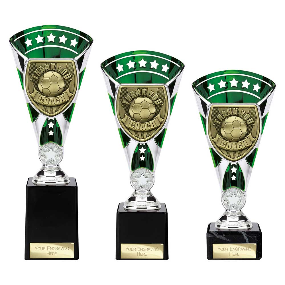 Cobra Star Cup Thank you Coach Football Trophy Award Silver Green