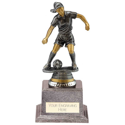 Cyclone Womans Football Player Trophy Award Antique Silver