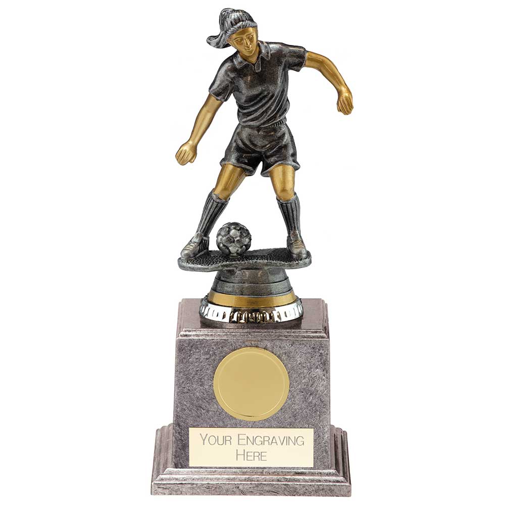 Cyclone Womans Football Player Trophy Award Antique Silver