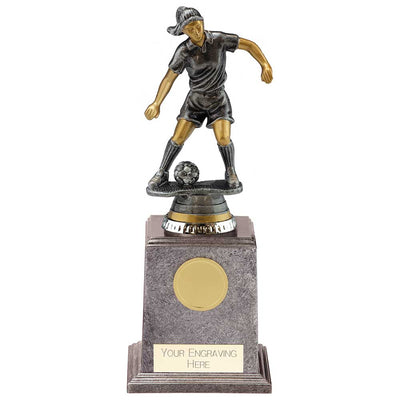 Cyclone Womans Football Player Trophy Award Antique Silver