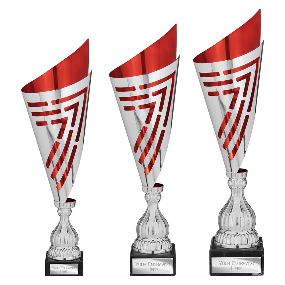 Arrow Laser Cut Trophy Cup Silver Red