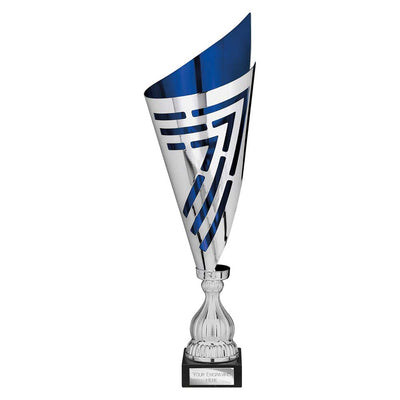 Arrow Laser Cut Trophy Cup Silver Blue