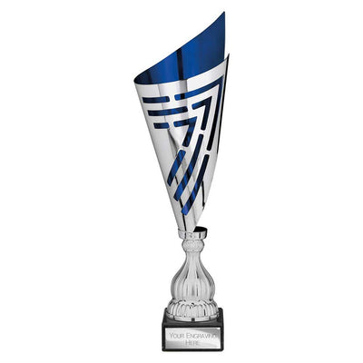 Arrow Laser Cut Trophy Cup Silver Blue