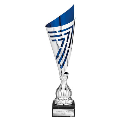 Arrow Laser Cut Trophy Cup Silver Blue