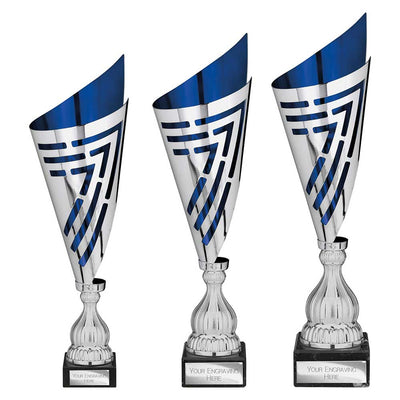 Arrow Laser Cut Trophy Cup Silver Blue