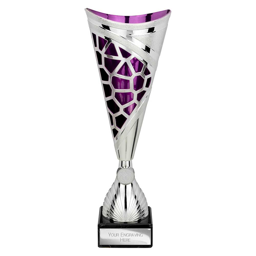 Vivid Laser Cut Trophy Cup Silver Purple