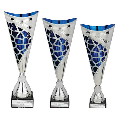 Vivid Laser Cut Trophy Cup Silver Blue