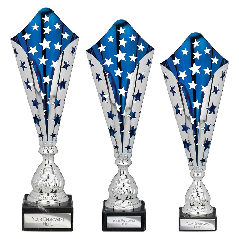 Galaxy Laser Cut Trophy Cup Silver Blue