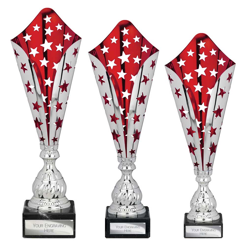 Galaxy Laser Cut Trophy Cup Silver Red