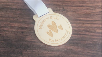 Personalised Hearts You're Amazing Wooden Medal