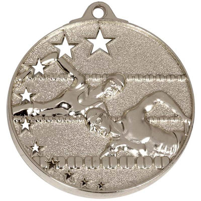 silver swimming cut star medal 5cm