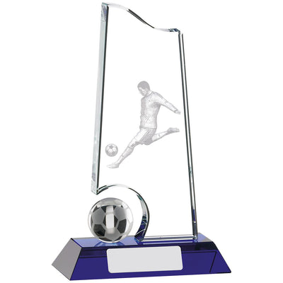 Glass Football Trophy with Laser-Engraved Footballer