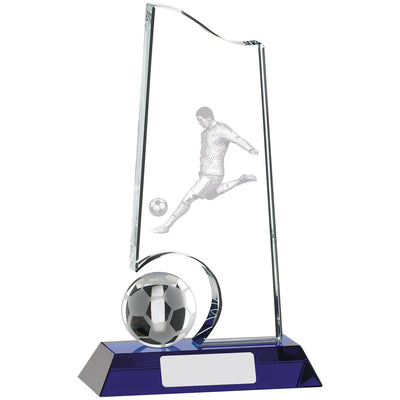 Glass Football Trophy with Laser-Engraved Footballer