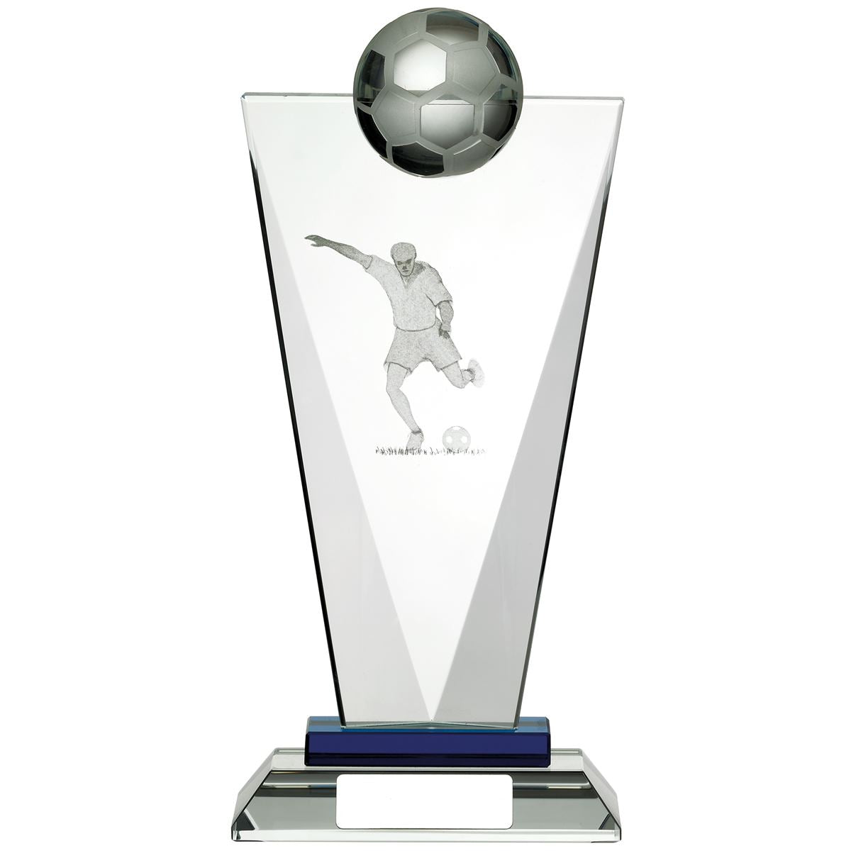 Glass Football Trophy Pinnacle 3D Footballer Award