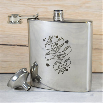 personalised silver bridemaid wedding hip flask gift set