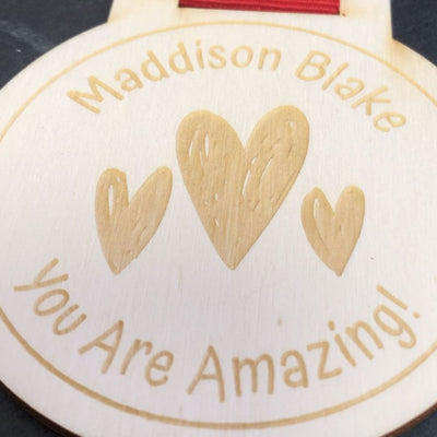 Wooden Medal 8cm - Hearts