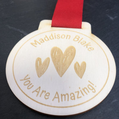 Wooden Medal 8cm - Hearts