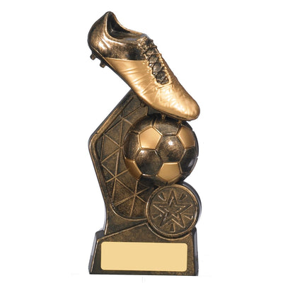 Gold Football Trophy Hex Boot and Ball Award